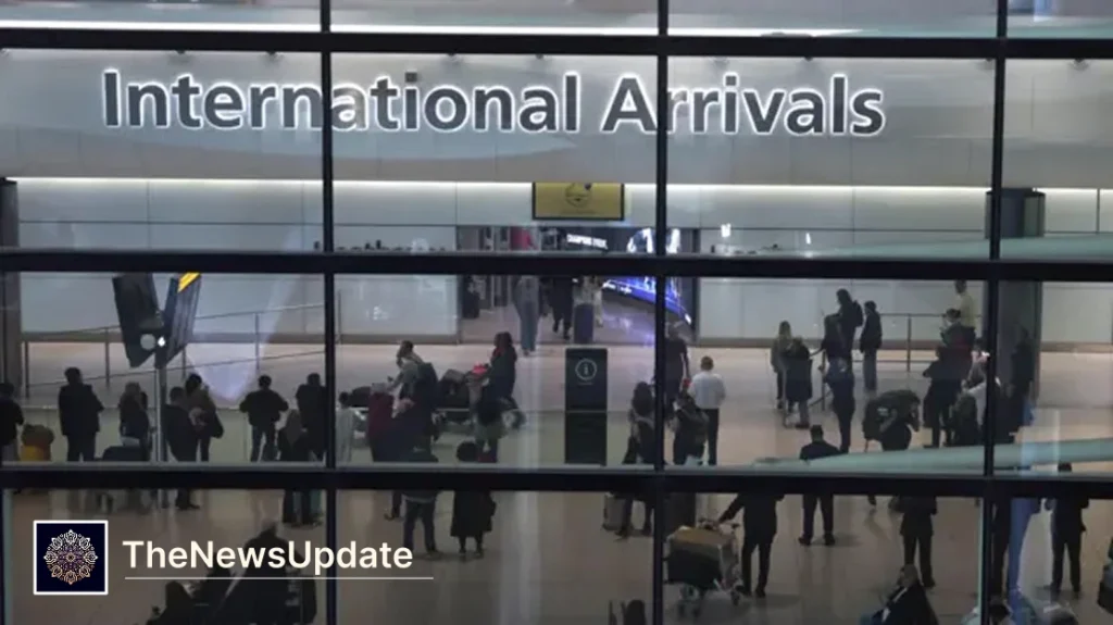 Heathrow Airport international arrivals area amid sharp fall in UK net migration 2025