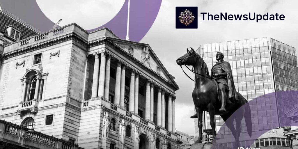 Bank of England Bank of England headquarters with digital asset theme overlay