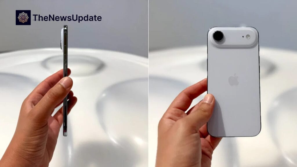 iPhone Air 2 leaked render close-up of iPhone Air 2 dual 48MP rear camera module with LED flash and microphone