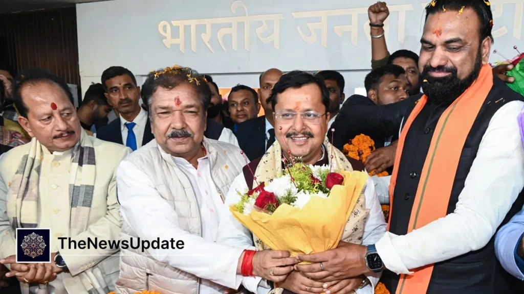 BJP working president Nitin Nabin with party leaders in Patna