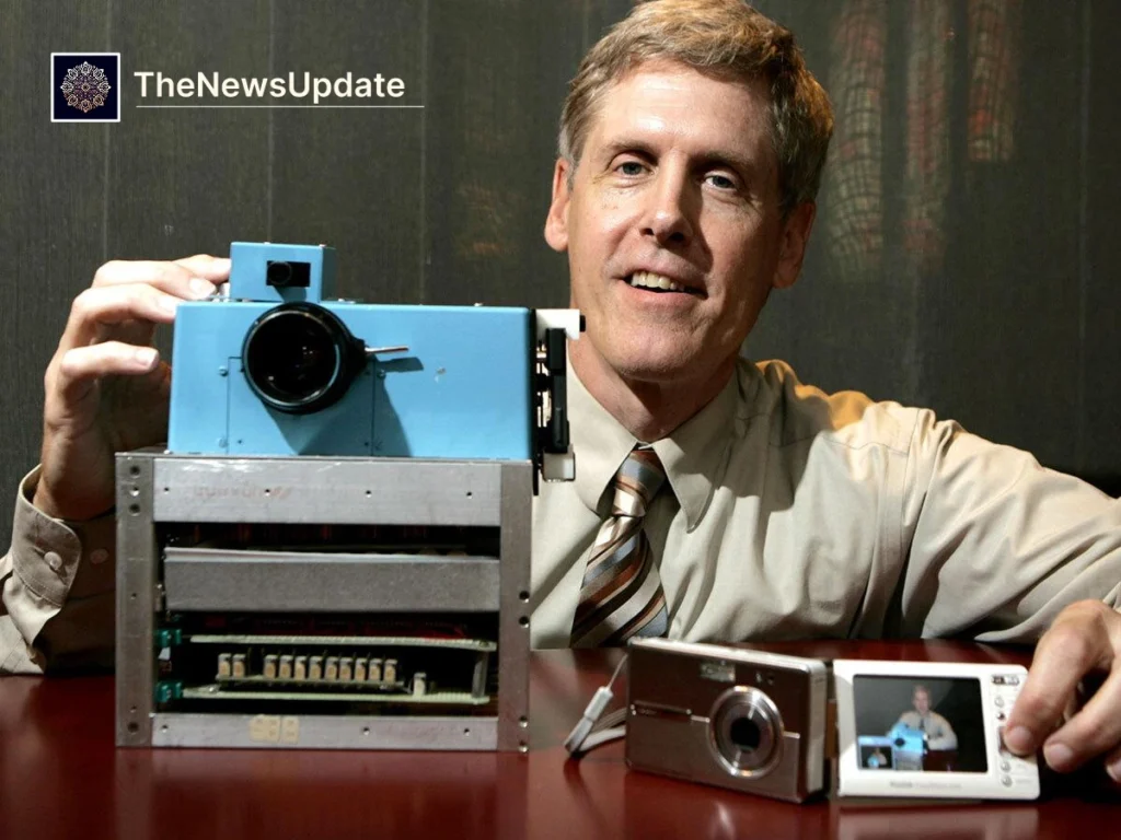 Steve Sasson with the first handheld digital camera, 1975